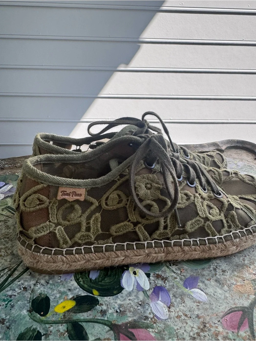 Olive Green Crochet Lace Lace-Up Espadrille Sneakers Toni Pons EU 38